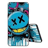 Sinyunron Handyhülle Kompatibel mit Samsung Galaxy S8 Hülle Silikon Matte Schwarz Rückseite mit Muster,Weiche Stoßfest Kratzfest Schlanke TPU Softschale Schutzhülle,Blaues Emoji
