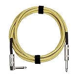 Amazon Basics - Hilfs Kabel für Elektrische Gitarre, Bass, Keyboards, Geflochten, Rechtwinkliger 6,35mm Stecker, Geräuschlos, 3 m, Gelb & Braun
