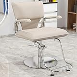 Salon-Styling-Stuhl, Friseurstuhl Für Zu Hause, Hydraulische Höhenverstellung, 360°-Drehung, Ergonomischer Barbierstuhl Für Friseursalons, Tattoo,Off White,Silver Stainless