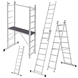 KADAX Aluminium Gerüst, 114 x 214 cm, 16-stufiges Multifunktionsgerüst mit Plattform und rutschfesten Füßen