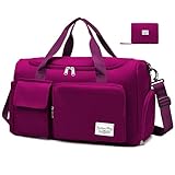 Hoseay Sporttasche Damen Reisetasche mit Schuhfach und Nassfach Groß Gym Bag Faltbar Schwimmtasche Wasserdicht Trainingstasche Leicht Duffel Bag für Sport Fitness Reisen, Lila