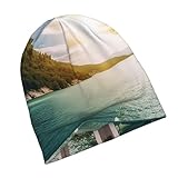 Warme Slouchy-Beanie-Mütze für Damen und Herren, Wintermütze, Sonnenblume, Strand, Strickmütze, Totenkopfmütze, lässiger Pullover, Schwarz, Schwarz, Einheitsgr��e