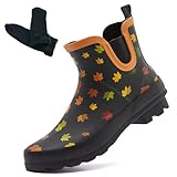 RUYI Gummistiefel Damen Wasserdicht Halbhohe Boots Rutschfeste Regenstiefel Regenschuhe Stiefeletten Gartenschuhe Gummistiefeletten - mit Warme Wollsocken