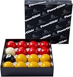 POWERGLIDE Billard-Set, 16 Bälle, Rot und Gelb, Turnier, 50,8 mm Durchmesser mit 47,6 mm weißer Kugel, für Münztische