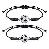 BIRLOZA 2 Stück Fußball Armband Kinder Sport Armbänder Verstellbares Gewebte Freundschaftsarmband Metall Fußball Charm Armbänder für Teenager Erwachsene Mädchen Jungen