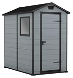 Keter Lineus 4x6 Gartenhaus, Außenmaße: 130cm x 192cm x 198cm, Innenmaße: 111cm x 177cm x 190cm, Evotech Material, wetterfest, grau/schwarz, Kunststoff