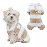 Hundepullover Kleine Hunde, yisight Hundepullover Fleece, Hundemantel 4 Beine, Hunde Jumpsuit Winter, Hundemantel für Kleine und Mittlere Hunde, Khaki-Streifen