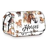 Clyrax Pferdemuster Federmäppchen, Oxford Gewebe Federnäppchen, Doppellagige Große Kapazität Pencil Case, Federtasche für Schüler Schule Büro, Pferd Geschenk für Liebhaber, 20x10x7.5 cm
