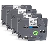 4x Kompatibel Brother TZe-231 Band 12mm (0.47'') Laminated Weiß - Kompatibel mit PT-H100LB/H107B/D400/E100/E200/D210/P300BT/1010/1090/1230PC/1280/D600VP/1000 | Öl-/wasserfest für Küche/Büro/Werkstatt