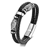 JSNOM Armband Herren Lederarmband Geschenke: Geflochten Leder Wikinger Wickelarmband Weihnachten Vatertag Valentinstag Liebesgeschenke Schmuck für Freund Ehemann Männer (B-Wikinger-21CM)