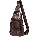 Herren Echtes Leder Brust Tasche Business Freizeittasche Crossbody Tasche Kleine Schultertaschen Crossbody Reisetasche für Sport Outdoor Arbeit (Brown)