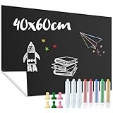 Tafelfolie Magnetisch Selbstklebend 40 x 60cm, Magnetfolie Selbstklebend Stark Abwischbare Magnet-Tafel Schwarz, Magnettafel für glatten Oberflächen in Schule Büro Haus, mit staublose Kreide, Magneten