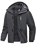 Peakwell Herren Fleece Warme Winterjacke Outdoor Skijacke Winter Wanderjacke Arbeitsjacke Fleecejacke Übergangsjacke mit Tasche, Dunkelgrau, L