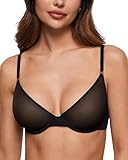 INLYRIC Damen Transparent BH mit Bügel Sexy Mesh Soft BHS Tiefer Ausschnitt Vorne Nahtlos Balconette 80B