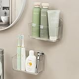 CGBE Duschablage Ohne Bohren, 2 Packs Transparenter Badezimmer Organizer für Wandmontage mit selbstklebendem Klebeband, Kunststoff-Duschregale für Badezimmer und Küche-Kleiner Korb