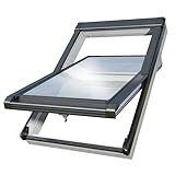FENSTERVERSAND Dachfenster Kunststoff, Aluminiumschale außen anthrazit, Innenfarbe weiß - Schwingfenster Dachflächenfenster, Kunststofffenster mit Eindeckrahmen, 2-fach Verglasung BxH: 550x980 mm