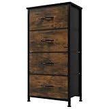 YITAHOME Kommode,Kommode mit 4 Schubladen,Schrank,Stoffschubladen mit Griffen,Metallgestell,Dauerhaft,Rustikal Braun