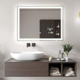 Artforma Badspiegel mit Beleuchtung 80x60cm Spiegel, Wandspiegel, Badezimmerspiegel LED, Lichtspiegel mit Touch-Schalter, Wetterstation, Lichtspiegel Dimmbar 2800 - 6500K L01