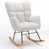 HAUSPROFI Schaukelstuhl, Stillsessel, mit gepolstertem Bezug, Schaukelstuhl, gepolstert, geeignet für Kinderzimmer, Balkon, 80 x 70 x 95 cm (L x B x H) (weiß)