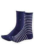 TOMMY HILFIGER Damensocken Doppelpack Uni/Ringel mittelblau Größe 39-42