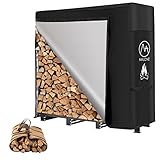 NALONE Kaminholzregal Aussen mit Wasserdichter Abdeckung und Tragetasche,Brennholzregal Metall 120 x 116.8 x 35.1 cm für holzlager holzstapelhilfe aussen 4FT (Schwarz, 4FT)