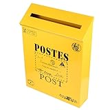 HONMEET Vintage Wandbriefkasten aus Eisenblech Rostgeschützt mit Klappe und 2 Haken Gelb 29X22X6cm Outdoor Postkasten für Zeitungsrolle und Wohndeko