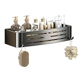 Badezimmerregal Duschcaddy aus Aluminium, selbstklebende Duschregale zur Wandmontage mit 2 Haken, Dusch-Organizer ohne Bohren, Badezimmer-Aufbewahrungszubehör, Grau/Schwarz Schwebende Regale(Schwarz)