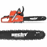 HECHT Benzin Motorsäge – 50cm ³ Hubraum – 40cm Schwert – Rückschlagbremse – Kette – Kettenschmierung – 20,8 m/s Schnittgeschwindigkeit – Motorkettensäge zum Sägen von Holz in Garten und Forst