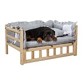 Hundebett Extra Großes, Mittelgroßes und Kleines Erhöhtes Hundebett, Holz-Hundebett mit Kissen und Polster, Waschbares Hundebett für Drinnen Draußen, Bequeme Hundebetten(L-94x54x38cm/37x21x15')