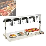 Speisenwärmlampe mit 4 Köpfen, Pizzawärmlampe für Buffets, elektrische Warmhalteplatte für Speisen, kommerzielle Tischplatte aus Edelstahl mit Glasabdeckung, für Buffetwärmertische in Restaurants un