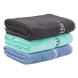 WINKIO Fitness Handtuch Klein 3er Pack, 35 × 73 cm Mikrofaser Gym Handtücher Sporthandtuch für Sport Fitnessstudio Yoga Schnell Trocknend Weich (Grau, Graublau, Grün)