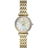 Fossil Damenuhr Carlie Mini, Quarzwerk, 28mm Gold Edelstahlgehäuse mit Edelstahlarmband, ES4735