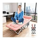 HUFIREHU GäStebett Klappbett Feldbett GäStebett Klappbar Campingbett Feldbett Mit Matratze Camping Matratze Wandklappbett Geeignet FüR BüRoarbeit Und Nickerchen(Pink,Basic Style)
