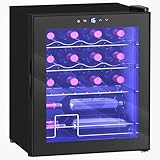 HOMCOM Weinkühlschrank Kompressor 16 Flaschen 42L Getränkekühlschrank, Flaschenkühlschrank 5-18°C mit Verstellbar Regal, Touchscreen, Glastür, LED-Beleuchtung, Schwarz