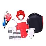 Perfeclan 6-teiliges Taekwondo-Schutzset mit Arm- und Beinschützern, Brustschutz, komplett mit Tasche, Karate-Sparring-Ausrüstungsset für Kampfkunst, ROT, 150 bis 160cm