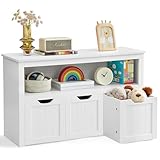 VASAGLE Kinderregal, Spielzeugaufbewahrung für Kinder, Aufbewahrungsschrank, Spielzeugschrank, Aufbewahrungsbox mit Rollen, Spielzeugregal, für Kinderzimmer, 30 x 102 x 60 cm, weiß LHS380W01