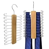 GmeDhc 2 Stück Krawattenbügel Holz mit 20 Stangen, um 360°Krawattenhalter für Kleiderschrank, Krawatten, Gürtel, Schals, Accessoires und Mehr