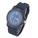 Fockety 5 Farben Elektronische Analoge Armbanduhr, Rundes Nylonarmband, Militäruhr für Armee, Grün, Blau, Kaffee, Schwarz (SWI-Blau)