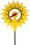 Lantelme Gartenthermometer Sonne mit Metall-Erdspieß 60 cm – Wetterfestes, analoges Thermometer aus Kunststoff – Große Temperaturanzeige von -50°C bis +50°C – Ideal für Gartendeko und Außenbereiche