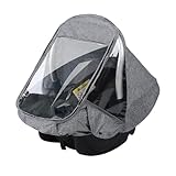 Universal Regenschutz für Babyschale, Baby Autositz Regenschutz, Transparent Regenverdeck Babyschale, Komfort Regenschutz Babyschale, mit Einfacher Zugang Rolltor, Trageöffnung und Luftlöchern (Grau)