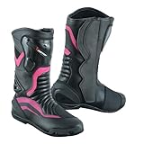 Vaster Moto Knöchellange Motorradschuhe für Damen, Rosa Motorradstiefel, Wasserdichte Lederschuhe für Damen, Schützende Sicherheitsschuhe (Rosa, EU Schuhgrößensystem, Erwachsene, Numerisch, M, 43)