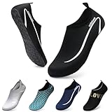 WateLves Wasserschuhe Badeschuhe Damen Herren Aquaschuhe Strandschuhe Schnell Trocknend Slip on Breathable Surfschuhe Unisex Schwimmschuhe für Beach Pool Surfen Yoga Linie Schwarz 38/39