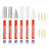 EUZUXU 6 Stück Fugenstift, Fugenweiß Stift für Fliesen im Badezimmer, Fugen Reparatur Stift mit Ersatzspitze, Reparaturstift für Fliesen Bodenfliesenfuge Boden Küchen und Badezimmern,Weiß+Grau