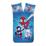 Familando Spidey Wende Bettwäsche Set 135x200 80x80 cm aus 100% Baumwolle · Kinderbettwäsche für Mädchen und Jungen mit Reißverschluss · Helles Motiv Spidey und Seine Super-Freunde