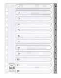 5er Set 12-teiliges Register/Trennblätter aus PP, DIN A4 mit Zahlen 1-12, volldeckend + praktischem Deckblatt aus stabilem Papier zum Beschriften. Trenn-Blätter für die Ordner-Organisation im Büro
