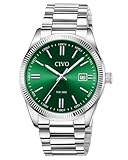 CIVO Herren Uhr Edelstahl Armbanduhr: Einfach Business Wasserdicht Uhren für Männer Grün - Analog Quarz Herrenuhr mit Leuchtend Datum
