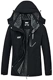 DCmount Winterjacke Damen Winddicht Skijacke Damen warm Fleecejacke wasserdicht verdickt gefüttert Funktionsjacke mit abnehmbarer Kapuze