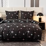 Cotton Market Bettwäsche - Bettwäsche-Sets 3 Teilig - Bettbezug 135x200 cm und 1 Kissenbezug 70x80 cm - Sterne(Schwarz)