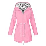 YUSHULINF Regenjacken Damen Mit Taschen Schlankmacher Jacken Schlichte Lang Camping Schönes Winte Regenjacken Damen Langen Ärmeln Kapuzen Dünne Winddicht Rosa