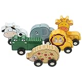 YARNOW 6 Stück Teiliges Holzspielzeug Zug mit Süßen Tierfiguren Tierzug für Kleinkinder Kompatibel mit Holzschienen Fördert Kreativität und Motorik für Jahren
